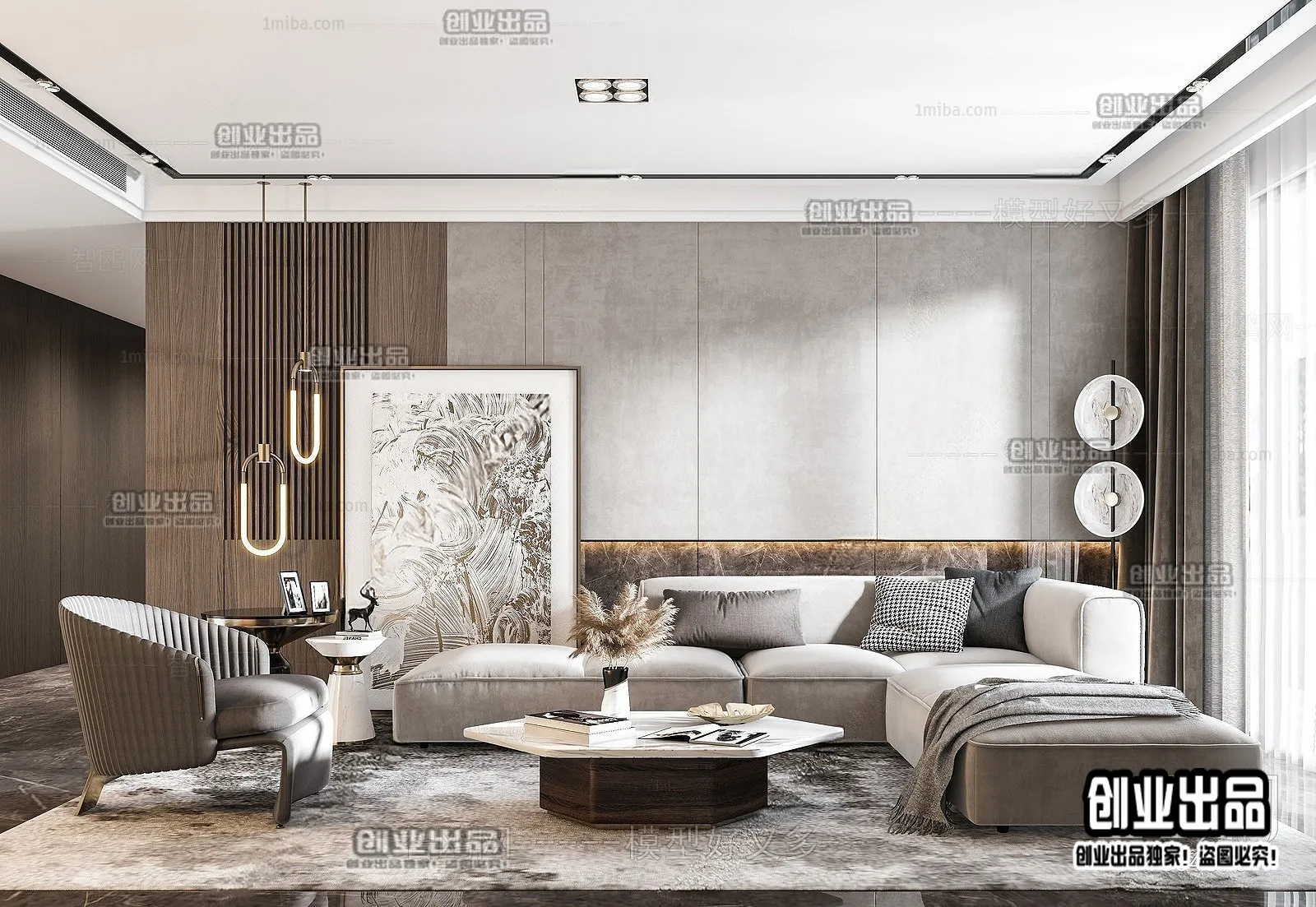 Living Room - Modern Style Interior 3D Scenes - 104