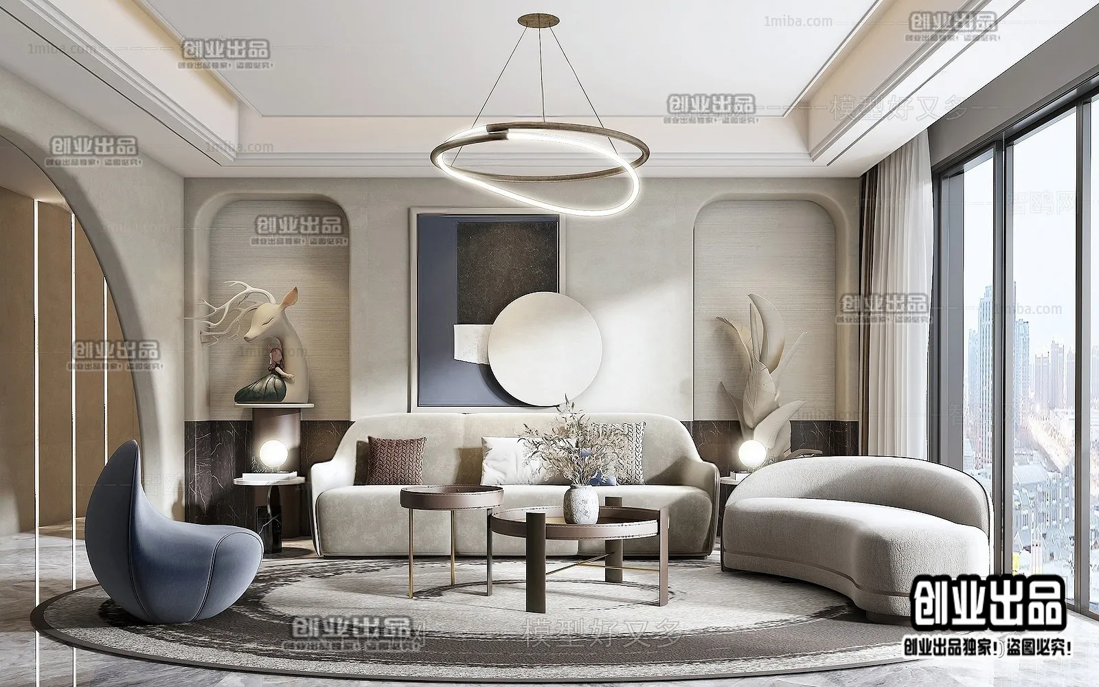 Living Room - Modern Style Interior 3D Scenes - 110