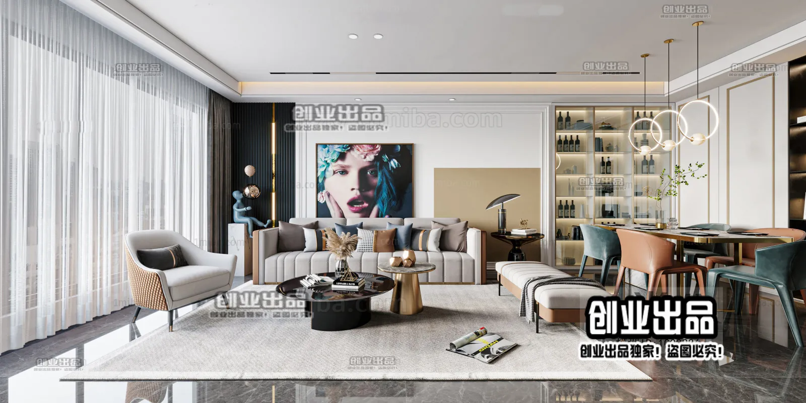 Living Room - Modern Style Interior 3D Scenes - 118