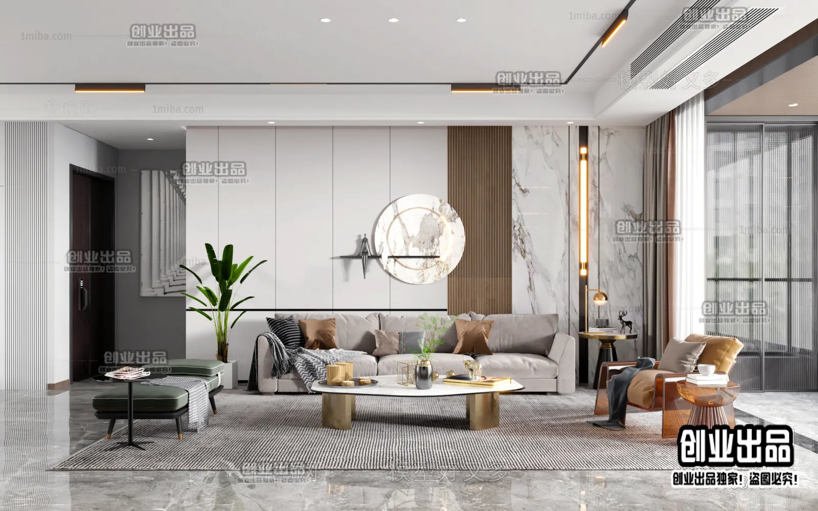 Living Room - Modern Style Interior 3D Scenes - 149