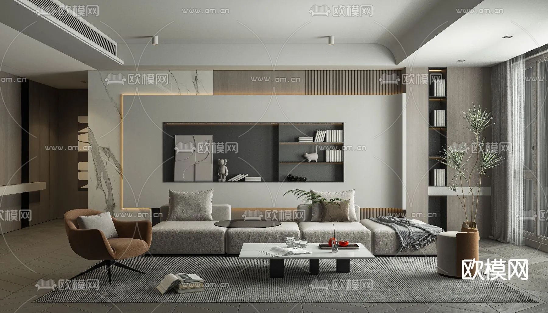 LIVING ROOM - MODERN STYLE - VRAY / CORONA - 3D MODEL - 1824