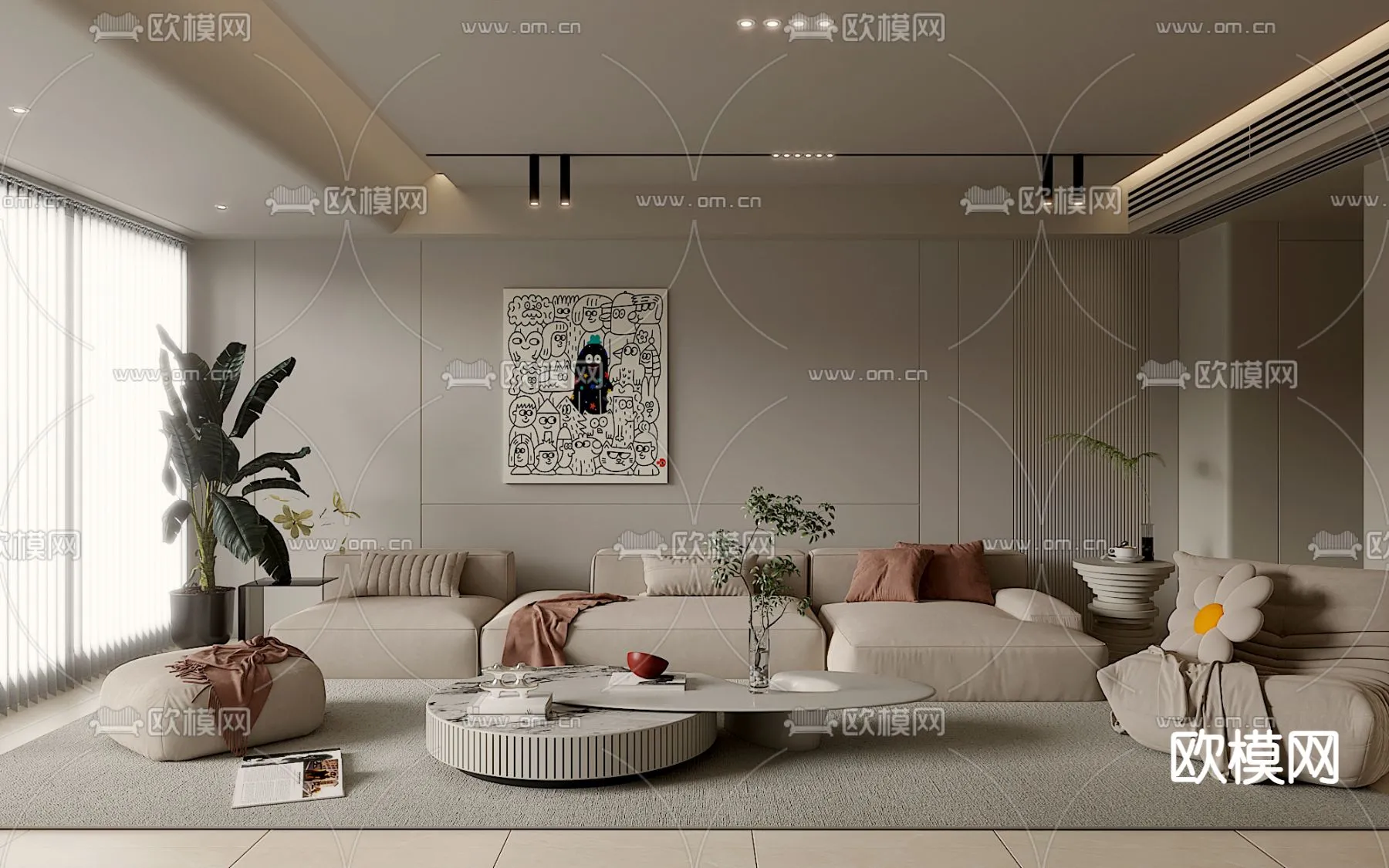 LIVING ROOM - MODERN STYLE - VRAY / CORONA - 3D MODEL - 1828