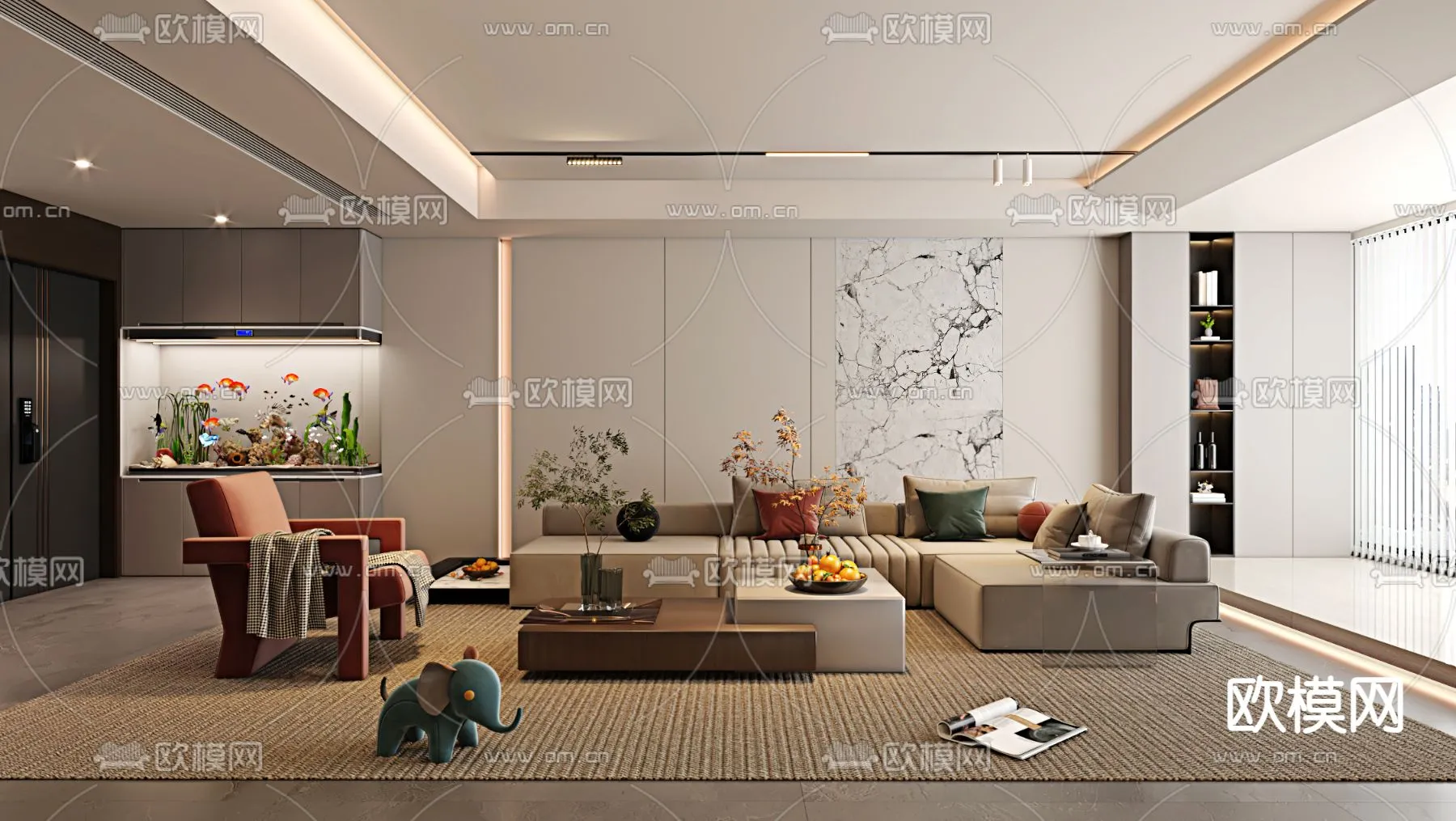 LIVING ROOM - MODERN STYLE - VRAY / CORONA - 3D MODEL - 1838