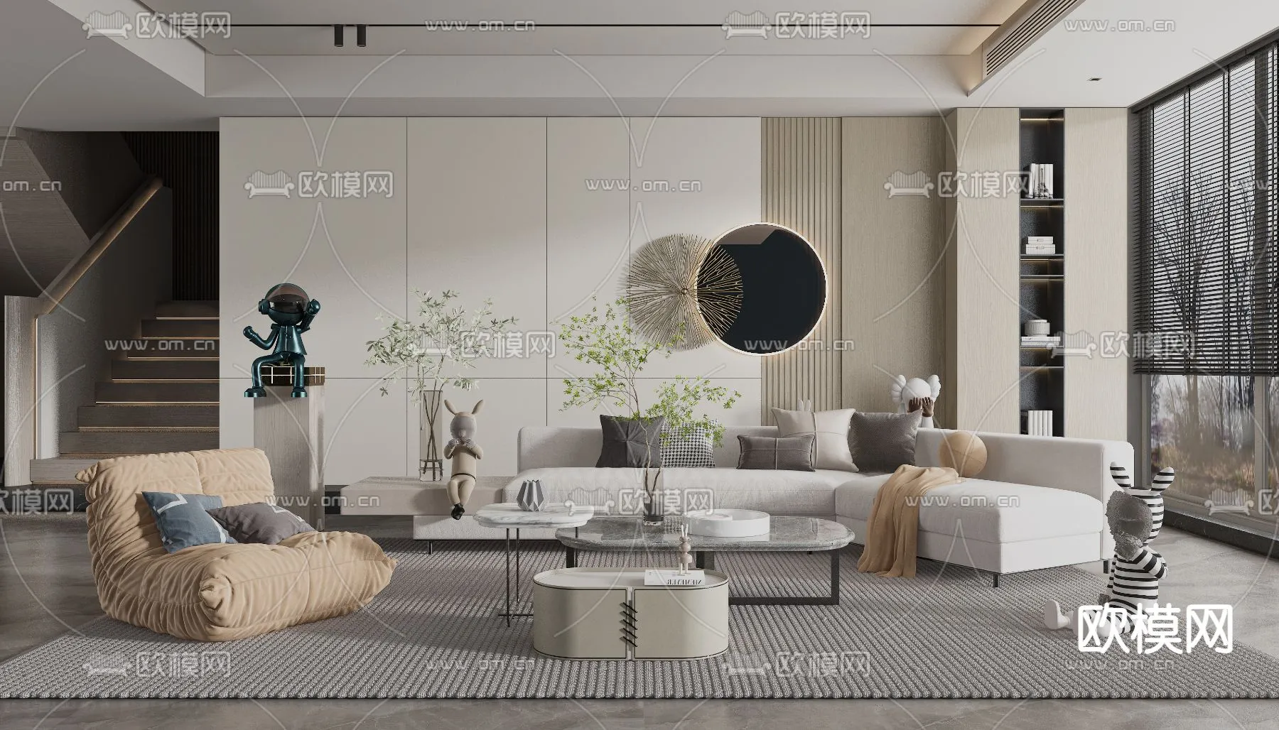 LIVING ROOM - MODERN STYLE - VRAY / CORONA - 3D MODEL - 1852