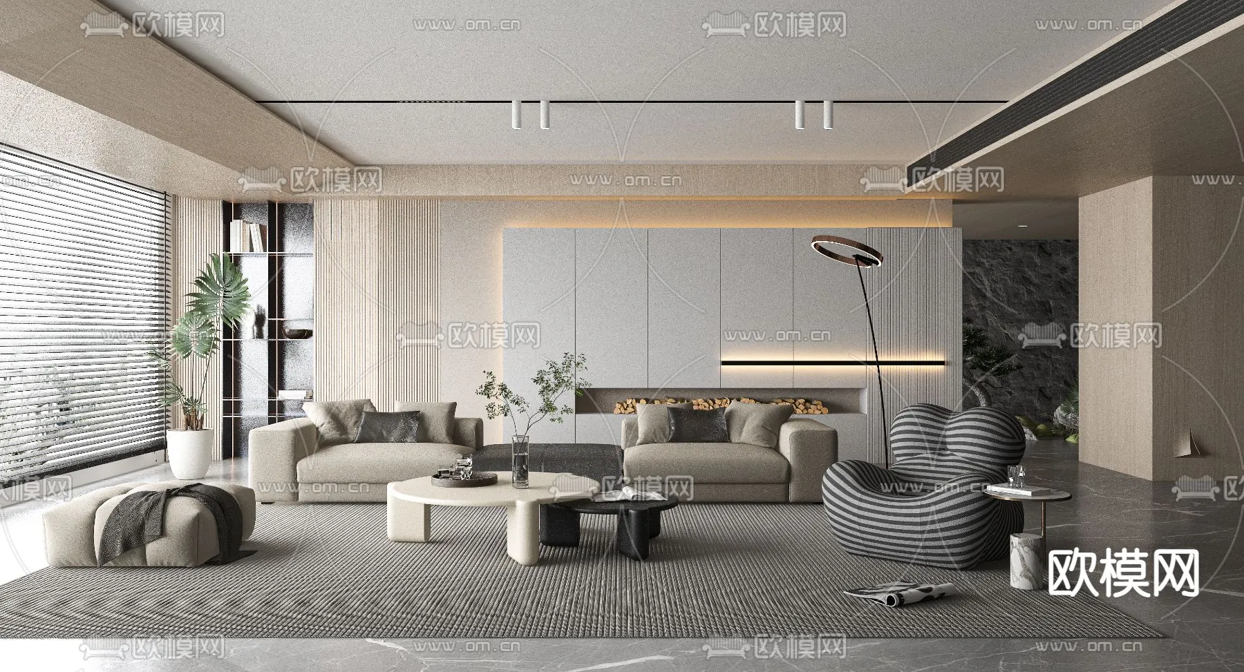 LIVING ROOM - MODERN STYLE - VRAY / CORONA - 3D MODEL - 1853