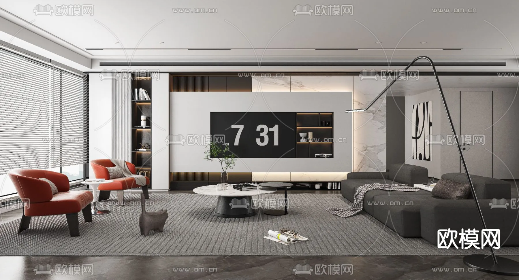 LIVING ROOM - MODERN STYLE - VRAY / CORONA - 3D MODEL - 1868