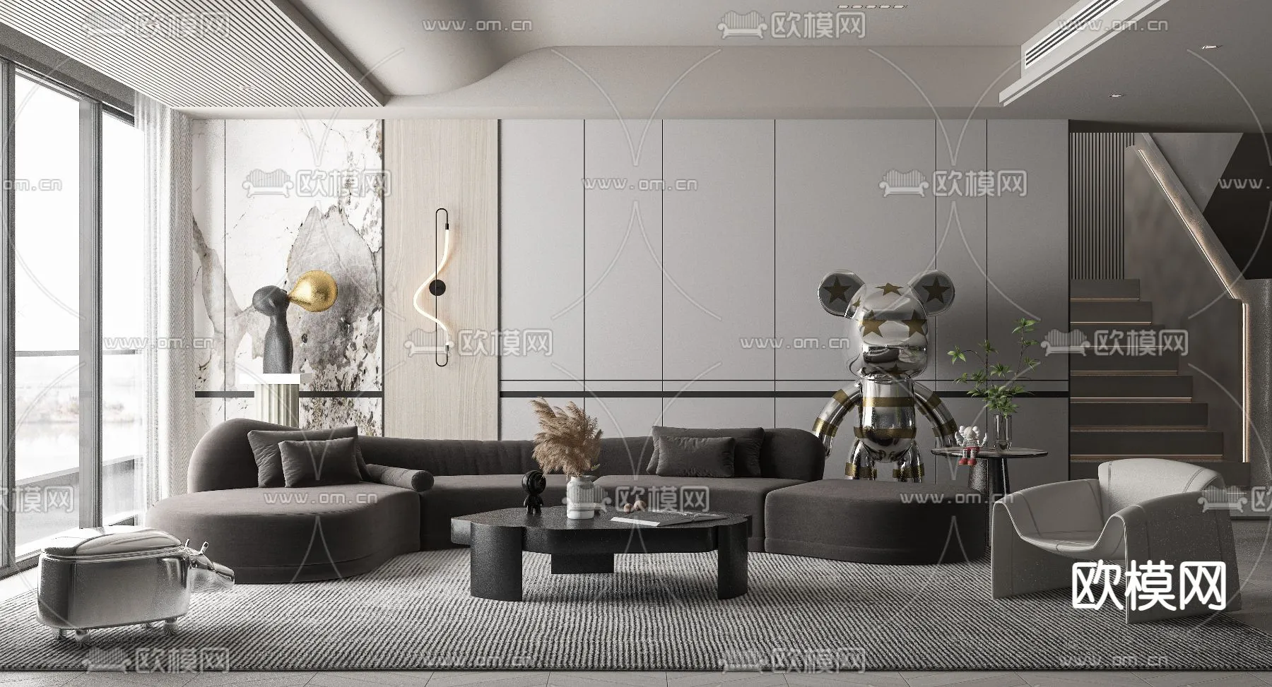 LIVING ROOM - MODERN STYLE - VRAY / CORONA - 3D MODEL - 1873