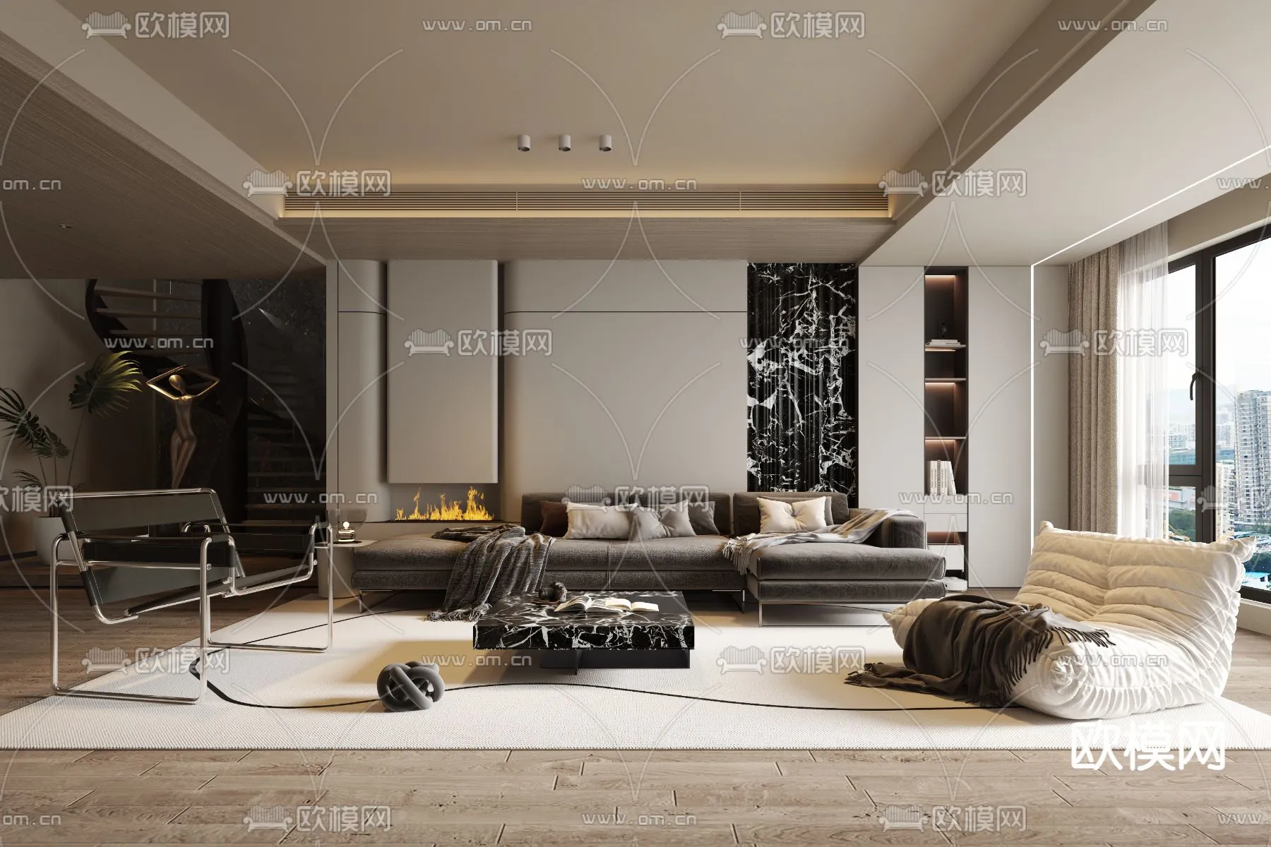 LIVING ROOM - MODERN STYLE - VRAY / CORONA - 3D MODEL - 1878