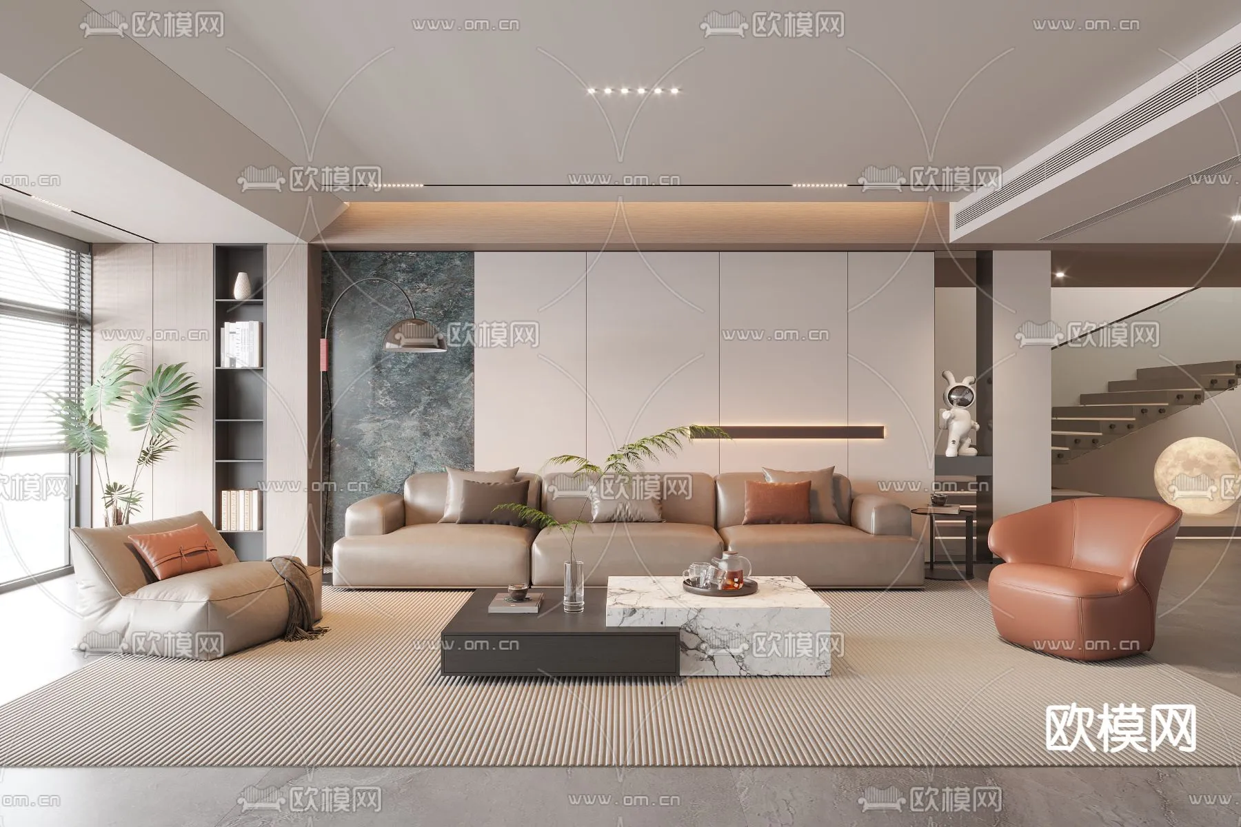 LIVING ROOM - MODERN STYLE - VRAY / CORONA - 3D MODEL - 1904