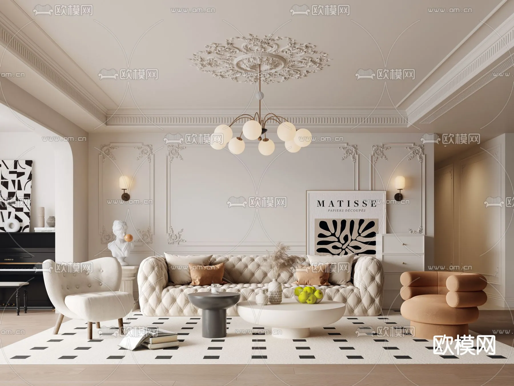 LIVING ROOM - MODERN STYLE - VRAY / CORONA - 3D MODEL - 1909