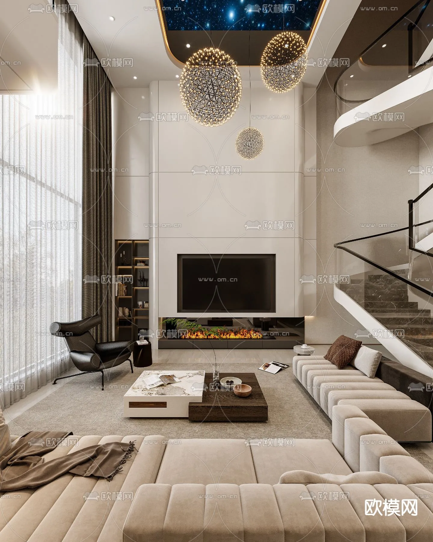 LIVING ROOM - MODERN STYLE - VRAY / CORONA - 3D MODEL - 1951