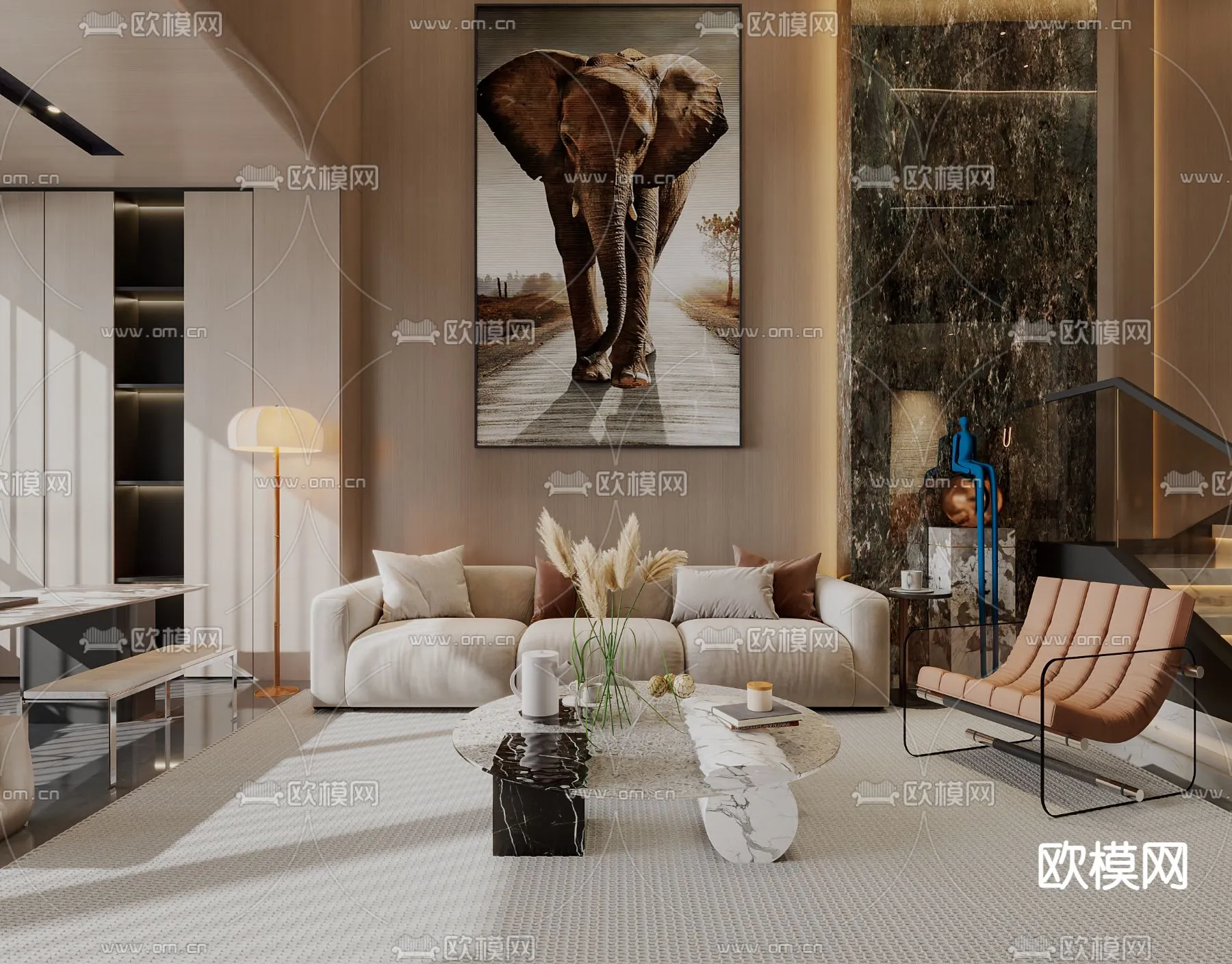 LIVING ROOM - MODERN STYLE - VRAY / CORONA - 3D MODEL - 1989