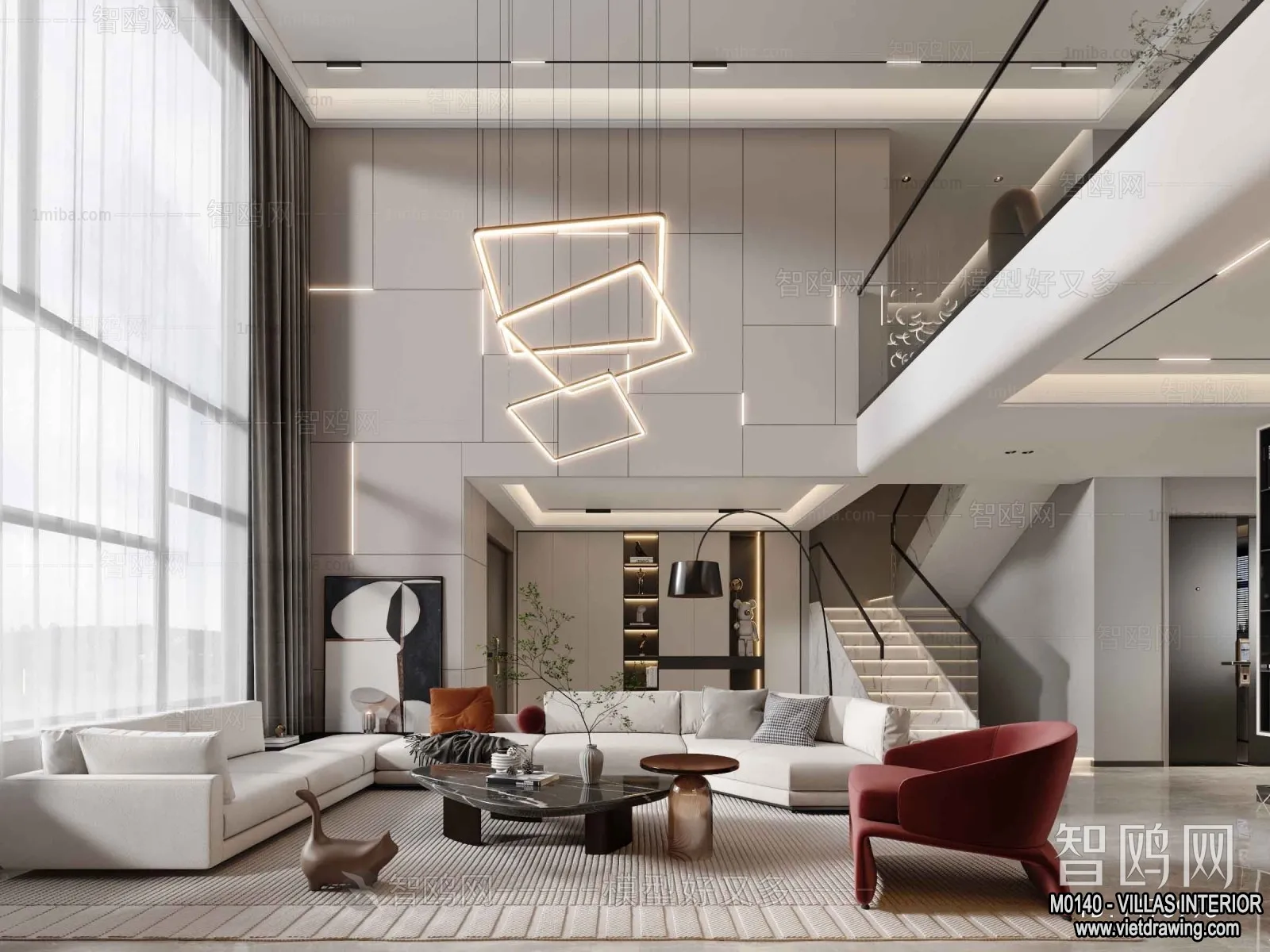 Living Room - Villas 3D Interior Scene - 3D Models - 002