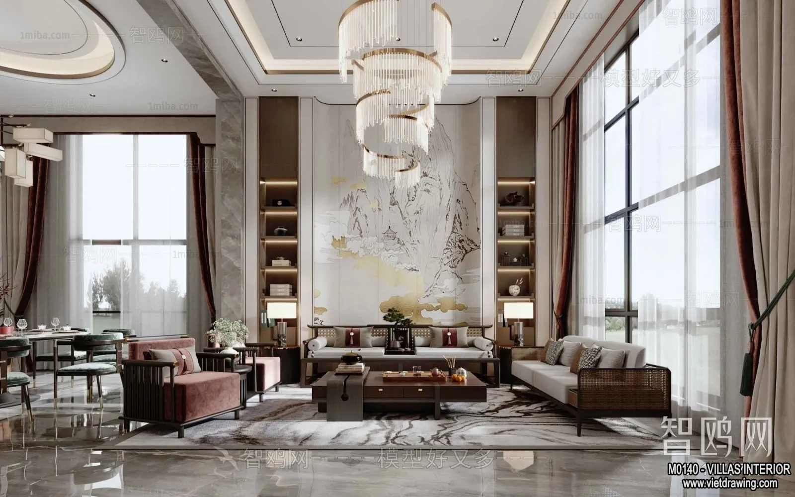 Living Room - Villas 3D Interior Scene - 3D Models - 007