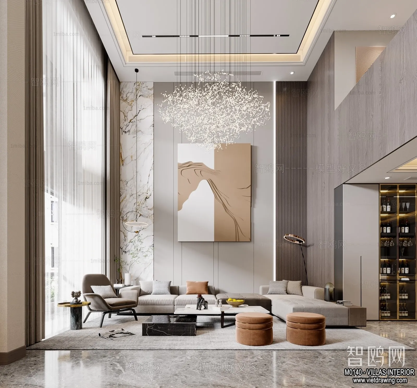 Living Room - Villas 3D Interior Scene - 3D Models - 010