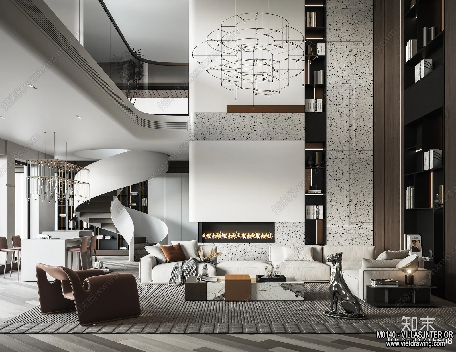 Living Room - Villas 3D Interior Scene - 3D Models - 023