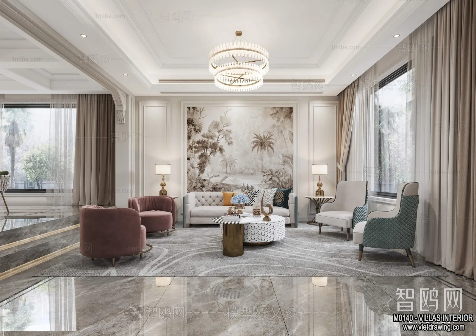 Living Room - Villas 3D Interior Scene - 3D Models - 038