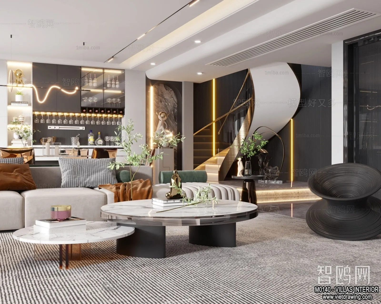 Living Room - Villas 3D Interior Scene - 3D Models - 049