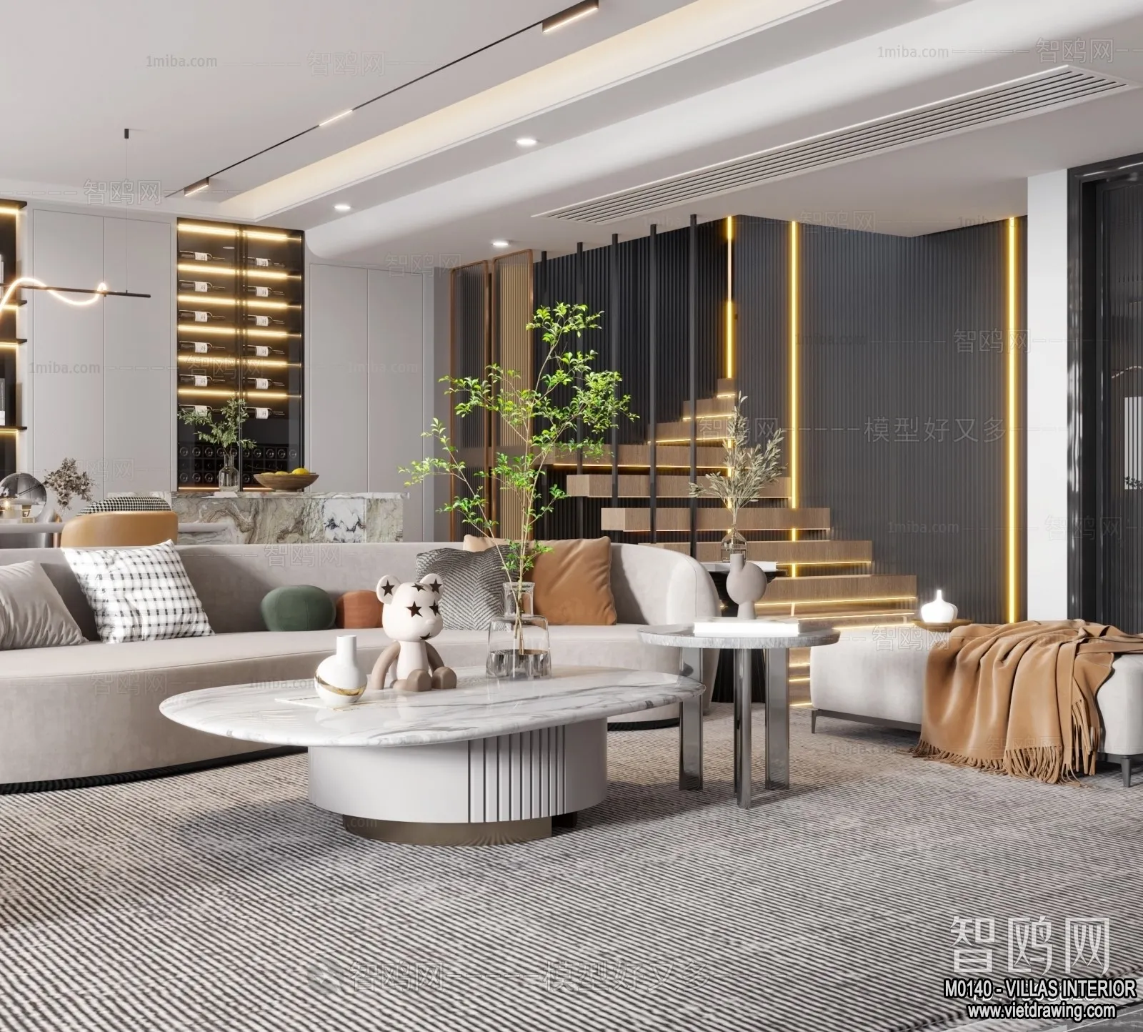 Living Room - Villas 3D Interior Scene - 3D Models - 050