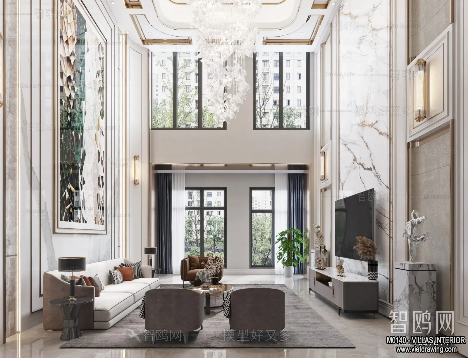 Living Room - Villas 3D Interior Scene - 3D Models - 053