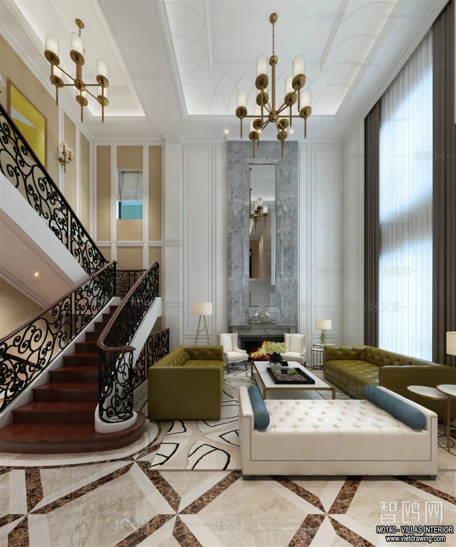 Living Room - Villas 3D Interior Scene - 3D Models - 079