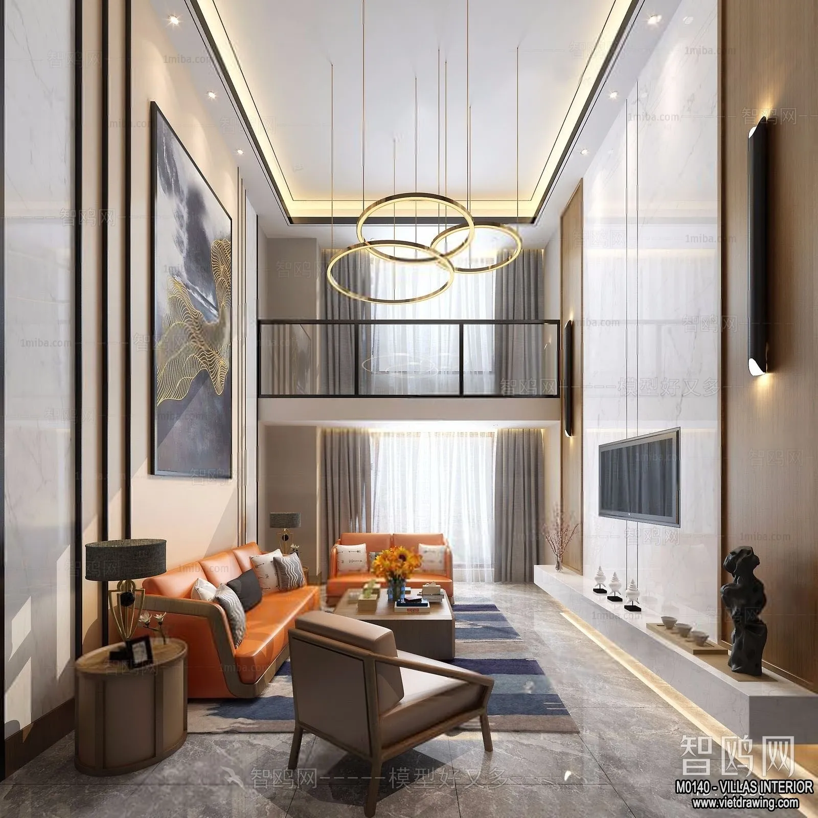 Living Room - Villas 3D Interior Scene - 3D Models - 081