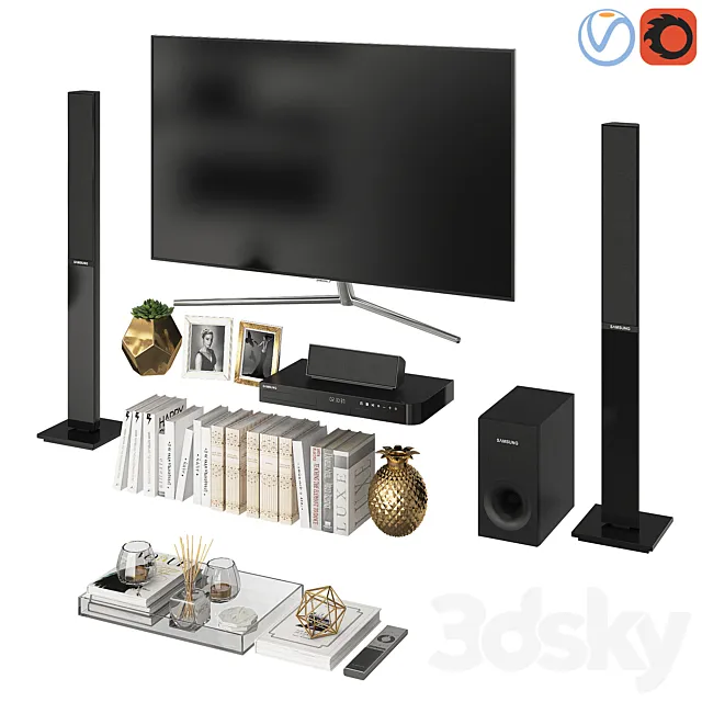 Living Room White Gold 3D Model