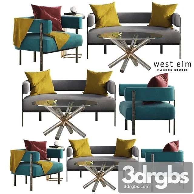 Living set west elm 2 3D Model Free