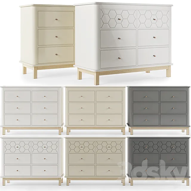 Еllipse-classic \ Classic chest 6 drawers [White milky gray] with milling. 3D Model