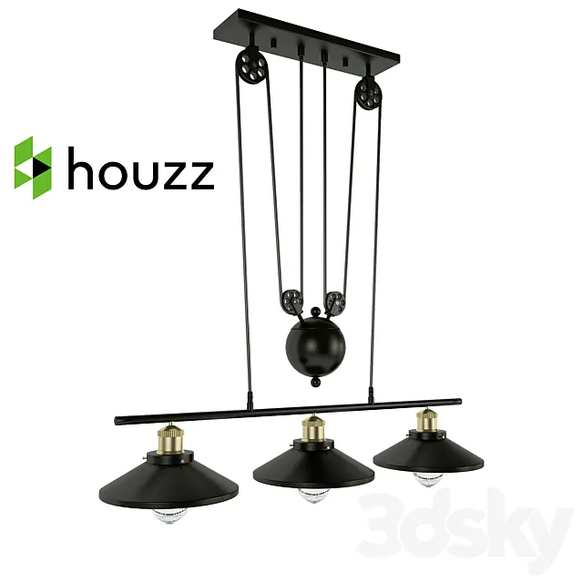 LN Matte Black Vintage Iron Island Light with Lens Shades 3D Model