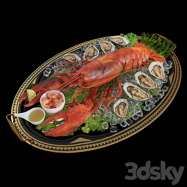 Lobster on a tray 3D Model Free