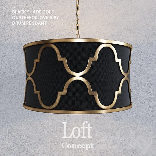 Loft concept - BLACK SHADE GOLD QUATREFOIL OVERLAY DRUM PENDANT 3DModel
