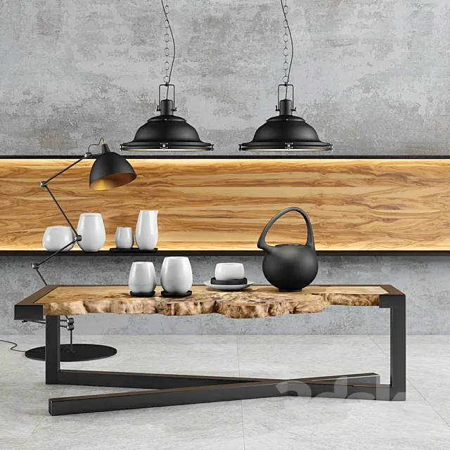 Loft lamp and table set 3D Model