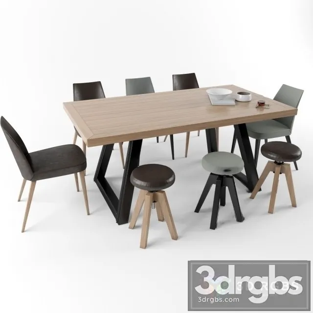 Loft Style Dining and Table Chair 3D Model Free