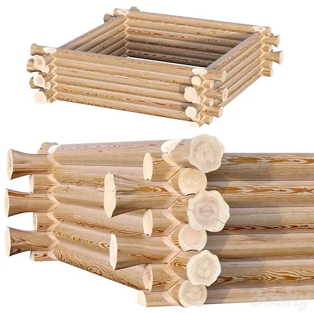 Log cabin (Canadian felling) 3D Model