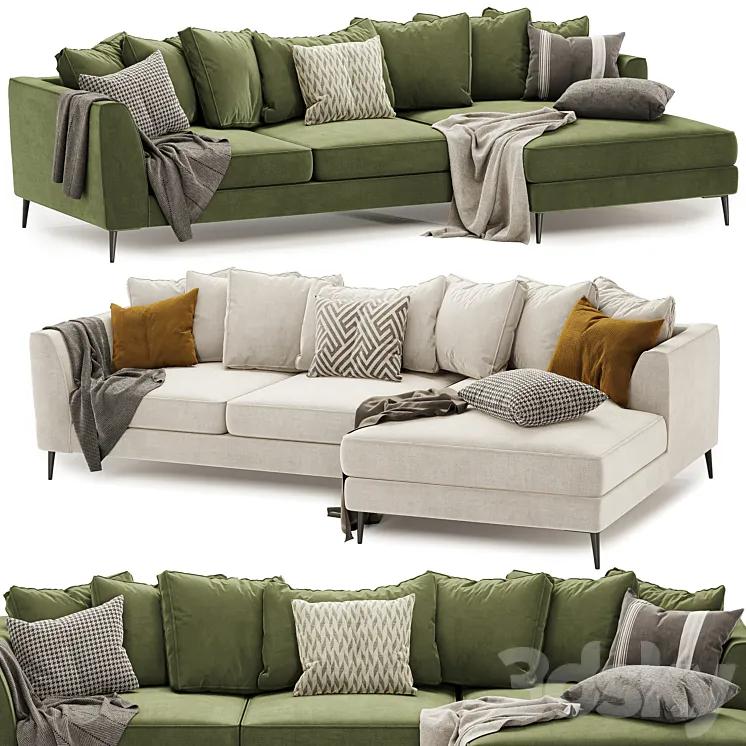 London Large Pillow Back Chaise Sofa 3D Model Free