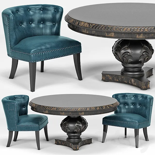 Lone Saphire Barrel Chair San Telmo Dining Table 3D Model