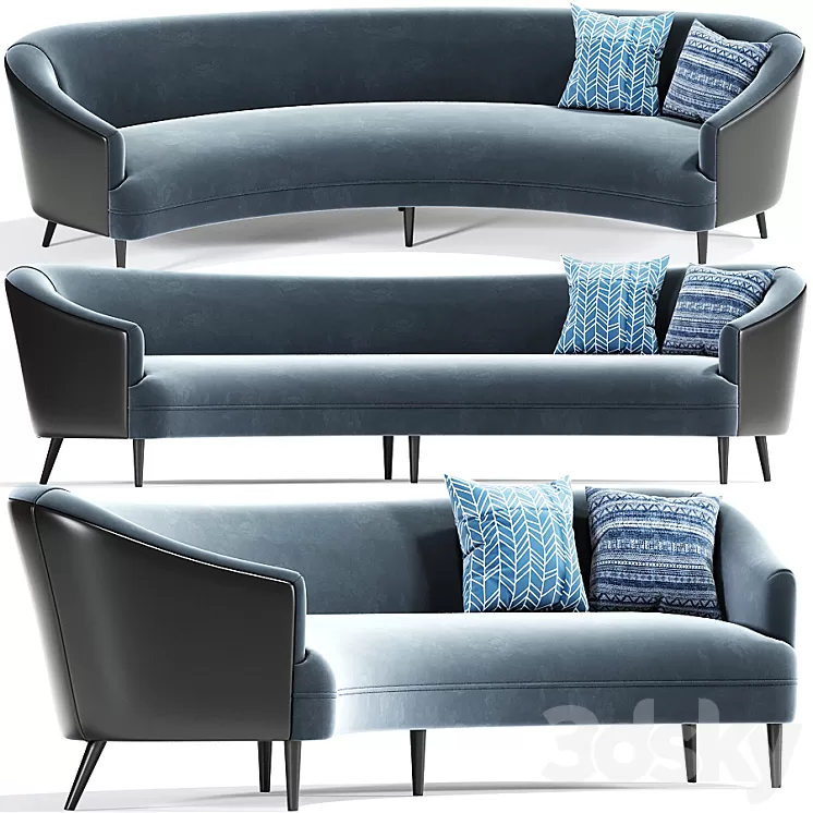 Long Curve Sofa Mid Century With Pillow 3D Model
