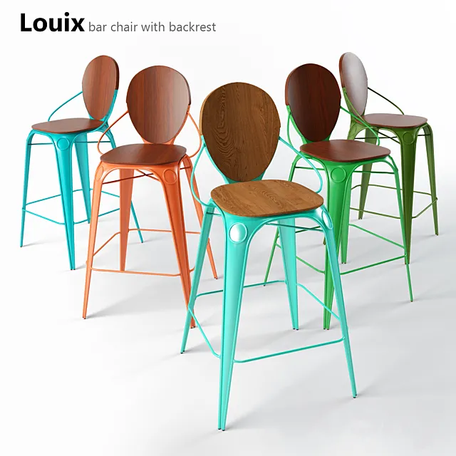 Louix bar stool with spinkoy_Louix bar chair with backrest 3DModel