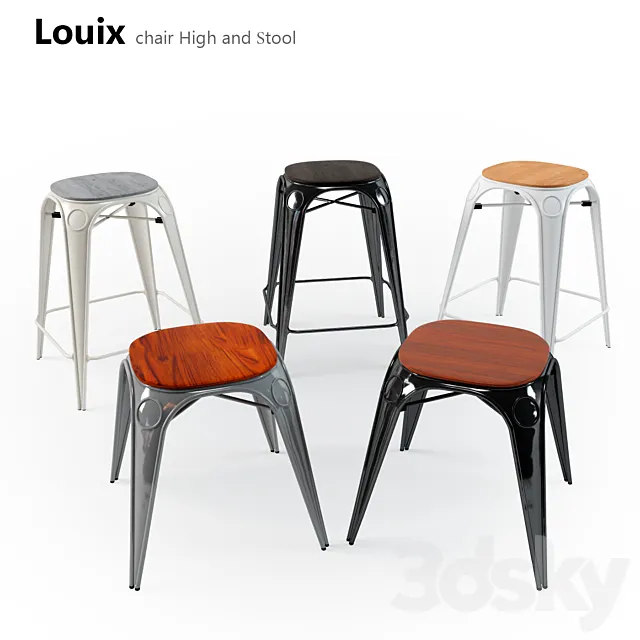 "Louix" chair and taburet_ "Louix" shair High and stool 3DModel