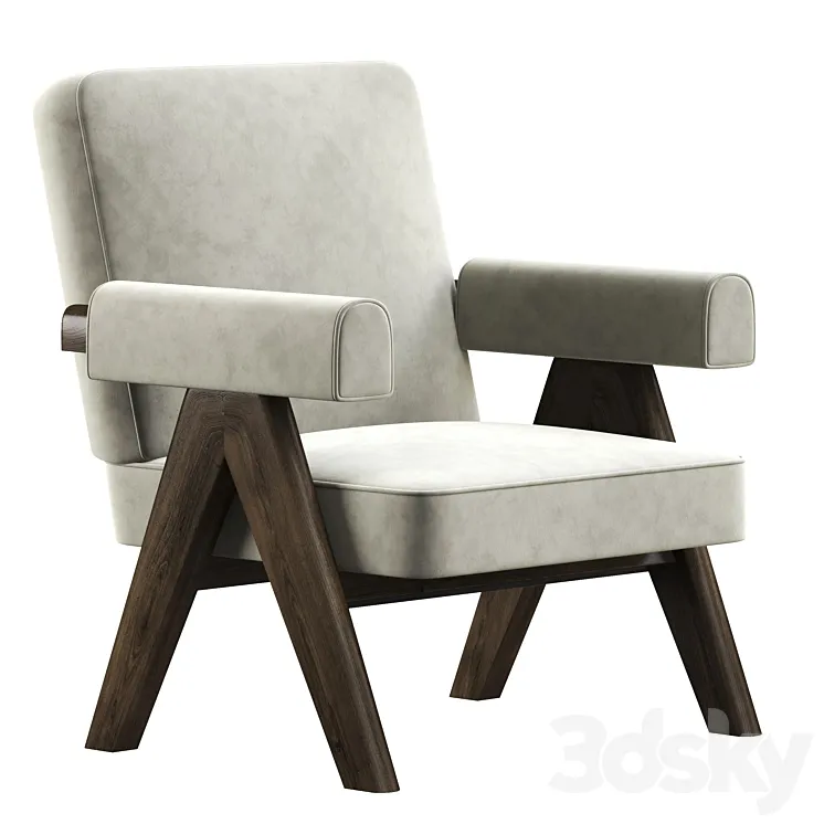 Lounge Chair Pierre Jeanneret Pj 01 Cream Velvet 3D Model Free