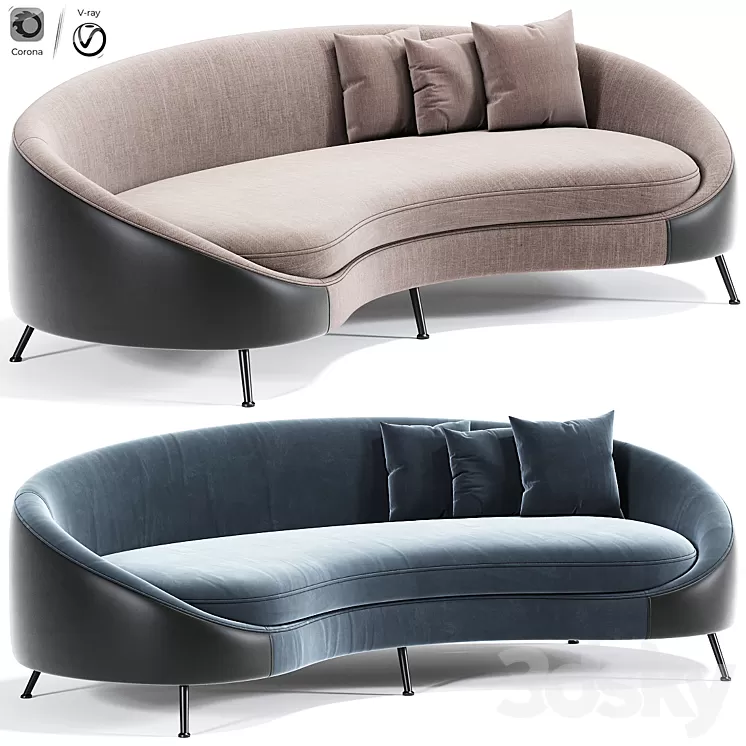 Lounge Curved Sofa 4-Seater 3D Model
