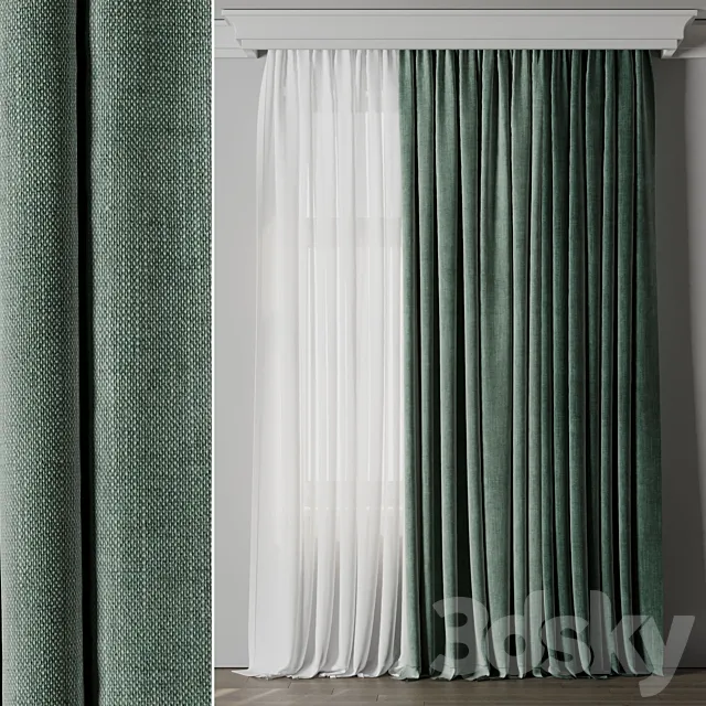 Low width curtains 04 set green 3D Model