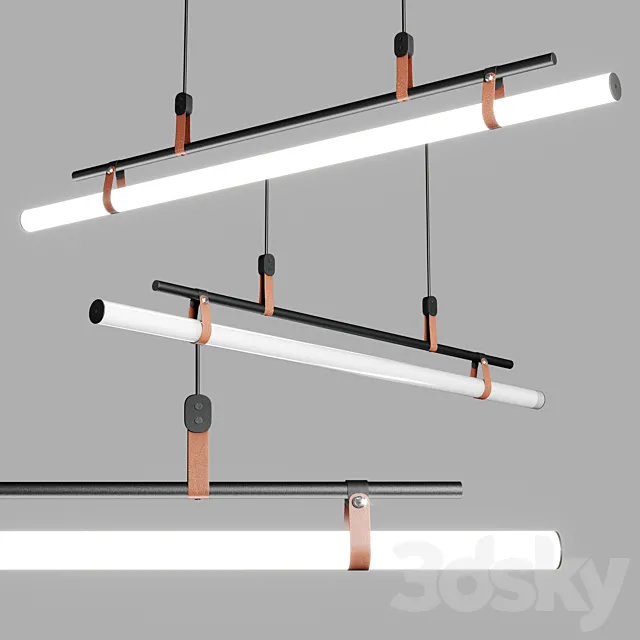 Lucien Tube Chandelier - Leather pendant light - decorlyn 3D Model
