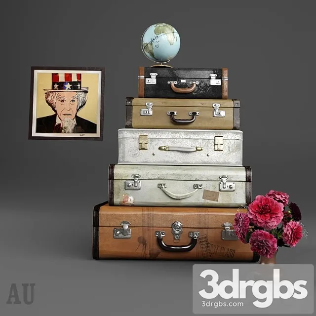 Luggage set and decor 3D Model Free