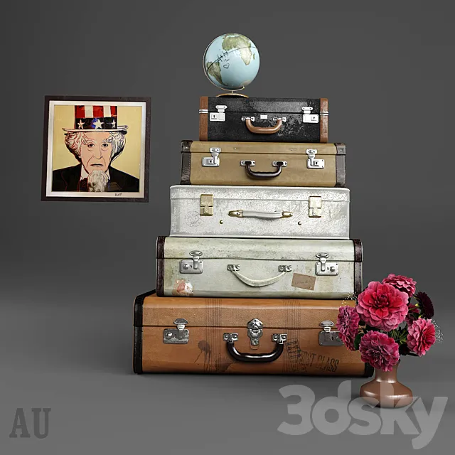 Luggage set and decor 3DModel