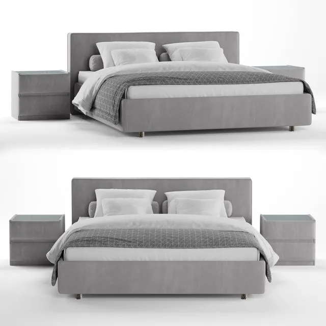 Luiza Grand bed with Oscar side tables 3D Model