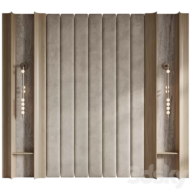 Lunar headboard with upholstered panels 3D Model Free
