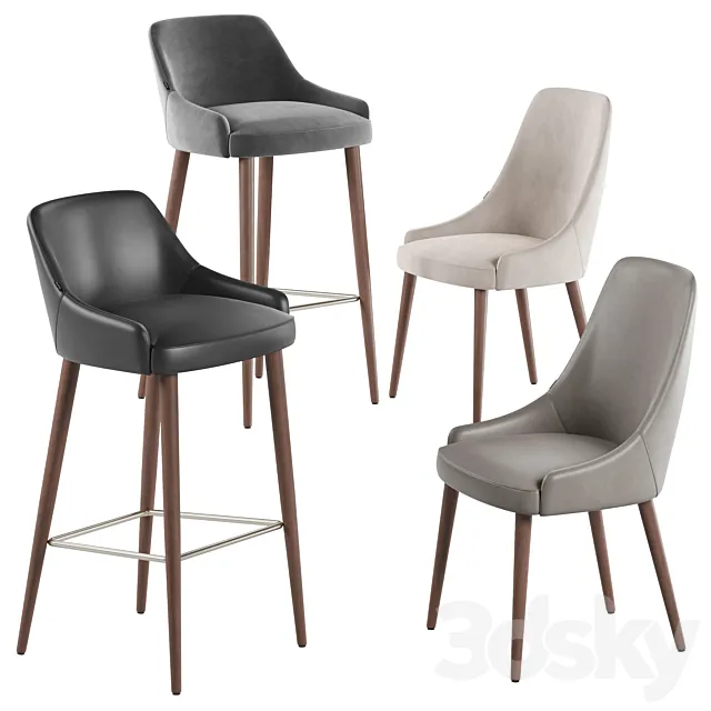 Luxdeco Torre Adima side chair and barstool 3D Model