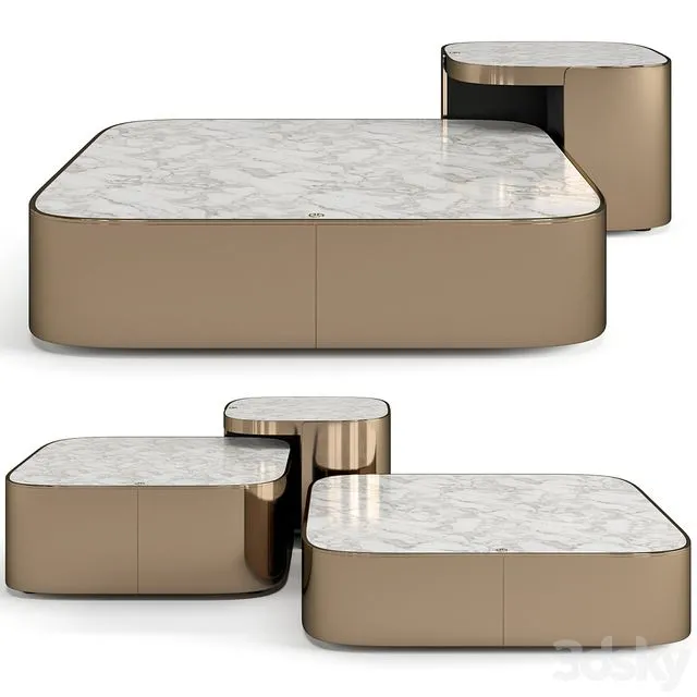 Luxence Luxury Living Parsons coffee tables set 3D Model